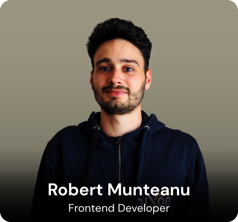 A portrait photograph of Nicxon Digital's Frontend Developer, Robert Munteanu smiling.